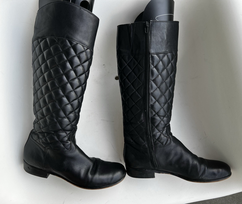 Corso Como 1" Flat tall black leather Quilted boots zipper comfort Size 9 M